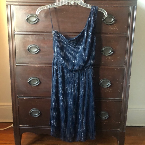 Alice+Olivia Beaded Sparkly One Shoulder Dress Blue Small - Picture 3 of 5